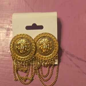 Majestic Gold Lion Medallion Earrings